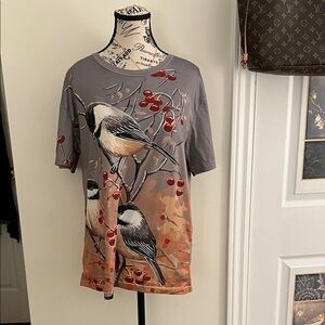 💗Source Unknown Gray Bird Print Short Sleeve Tee